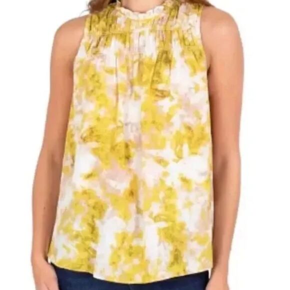 Joie Women’s Green Porcelain Smocked Neck Abstract Print Shmmer Top Sz-XS/S - Picture 9 of 9